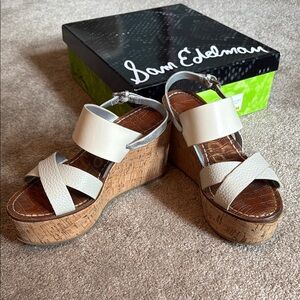 Sam Edelman Destiny Ivory and Silver Wedge Sandals